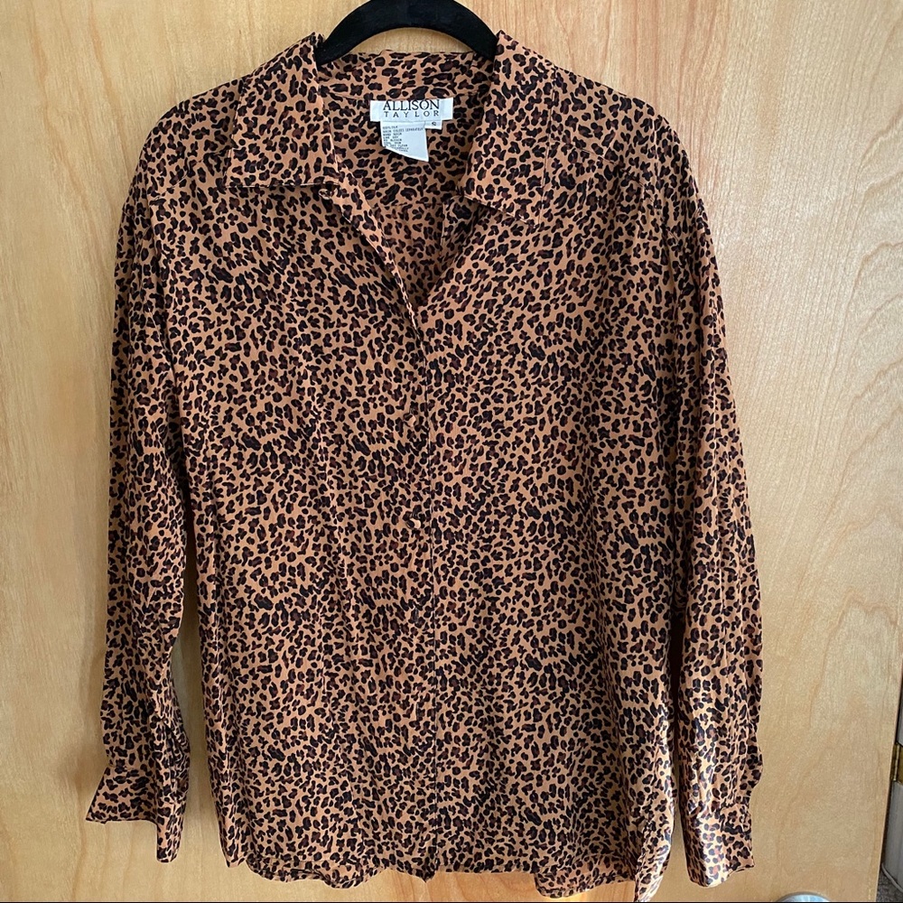 100% Silk Leopard Button Down Shirt - S/M